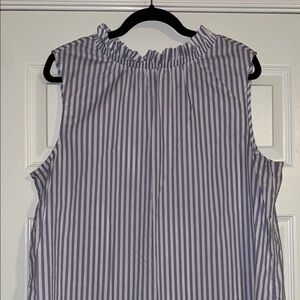 Banana Republic White and Blue Ruffled Sleeveless Blouse